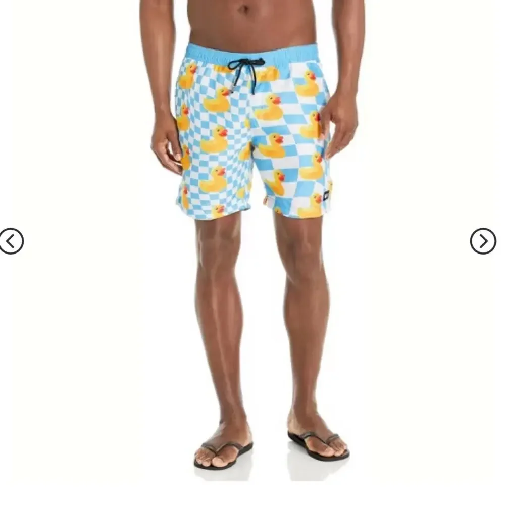 Neff Men's Checkered Ducky Blue and Yellow Board Shorts Swimwear NEW 4XL